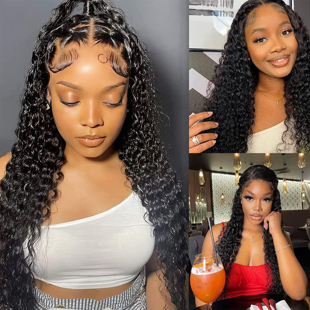 13X4 Water Wave Lace Front Wigs Human Hair for Women 150% Density Water Wave Wigs Brazilian Human Hair Wigs Glueless Pre Plucked with Baby Hair Natural Color (18Inch, 13X4 Water Wig)