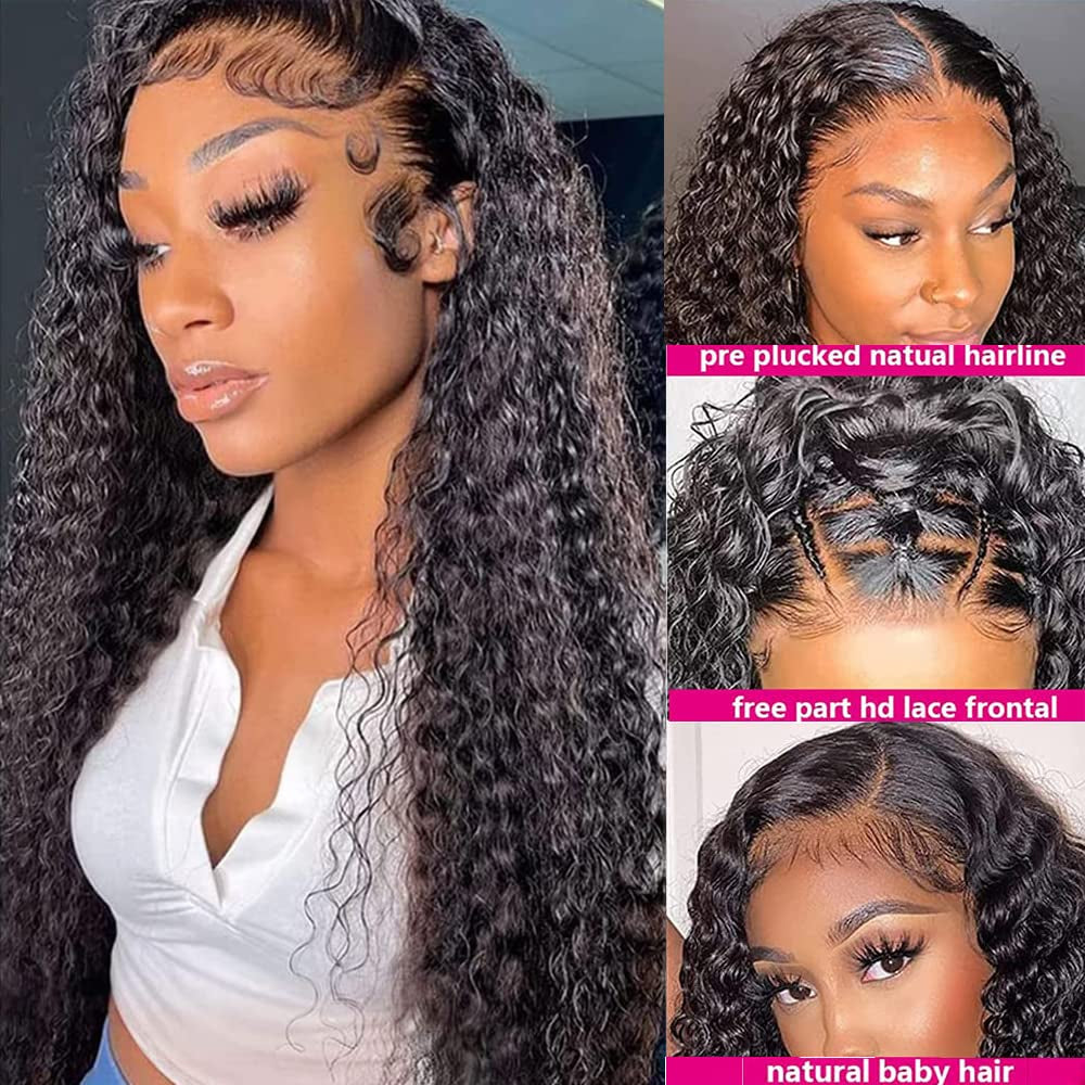 13X4 Water Wave Lace Front Wigs Human Hair for Women 150% Density Water Wave Wigs Brazilian Human Hair Wigs Glueless Pre Plucked with Baby Hair Natural Color (18Inch, 13X4 Water Wig)
