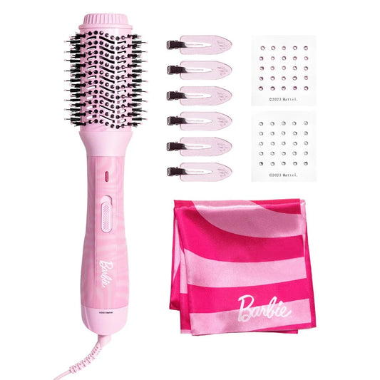, Barbie Blowout Kit, 1 Blow Dry Brush, 50 Hair Gems, 6 No Crease Clips, 1 Barbie Head Scarf